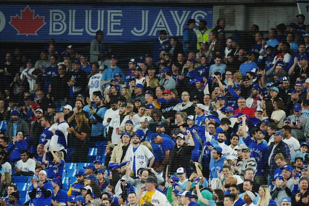 Toronto fans gather to cheer on the Blue Jays in wild-card opener