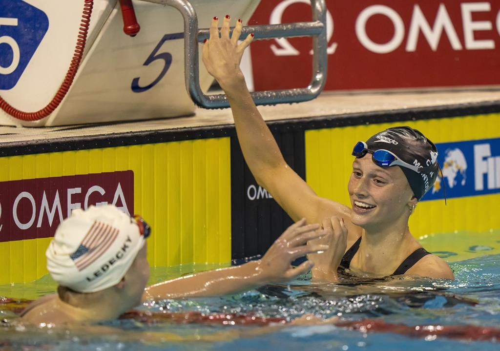 Canada’s McIntosh, Mac Neil win World Cup gold, American Ledecky sets world record