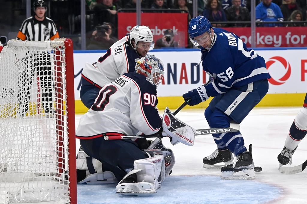 Blue Jackets down ‘outworked’ Maple Leafs 4-3 to spoil Woll’s home debut