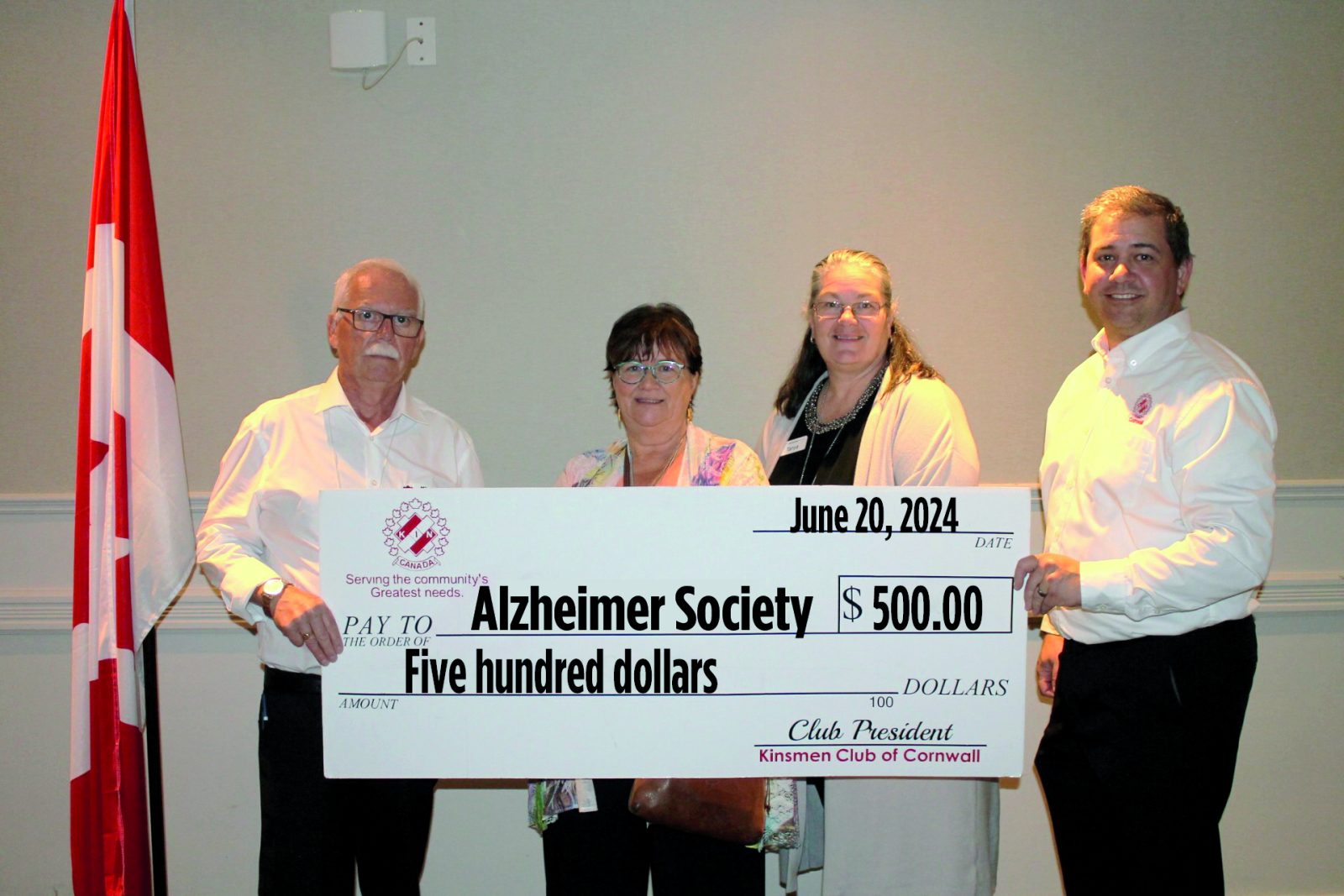 Kin donates to the Alzheimer Society Cornwall and District