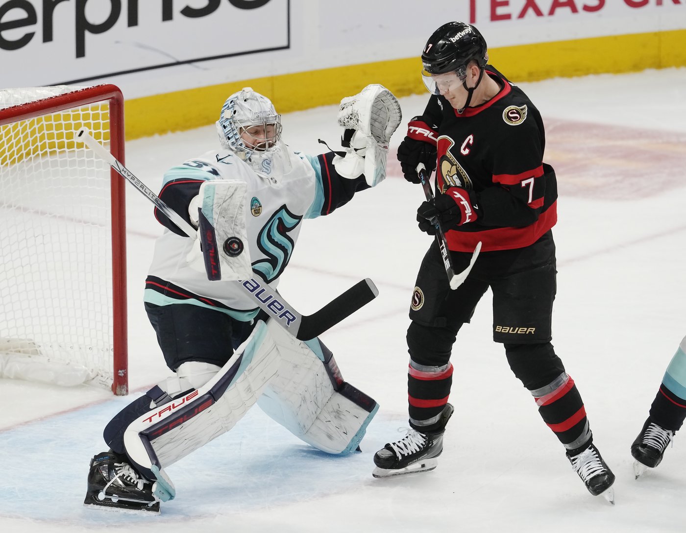 Forsberg nets shutout as Senators beat Kraken 3-0